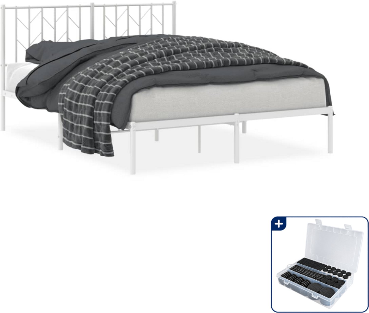 vidaXL Bedframe Small double - 140 x 200 cm - metaal - wit - Inclusief antikrasvilt 177-delig