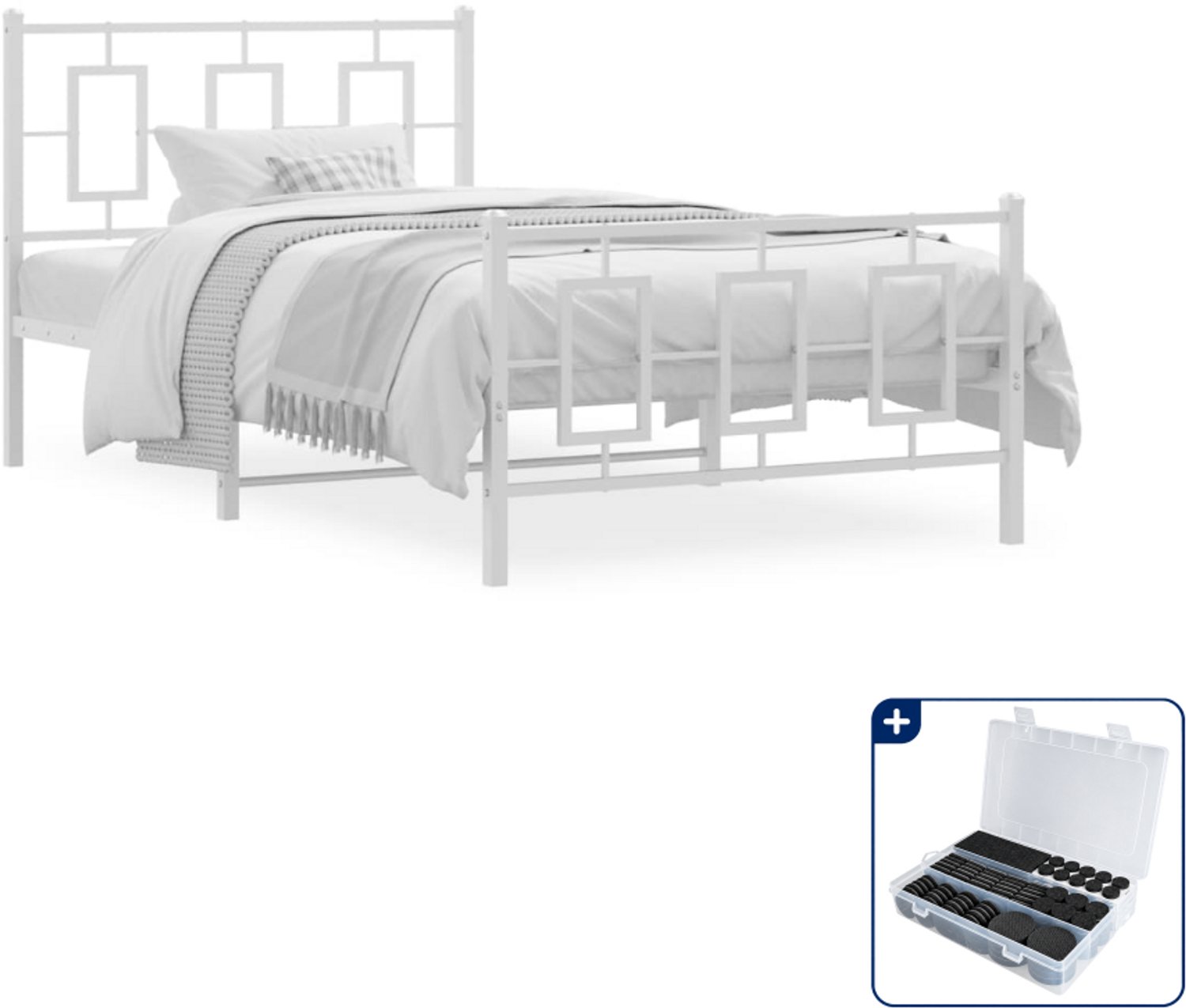 vidaXL bedframe - 100 x 200 cm - metaal - wit - Inclusief antikrasvilt 177-delig