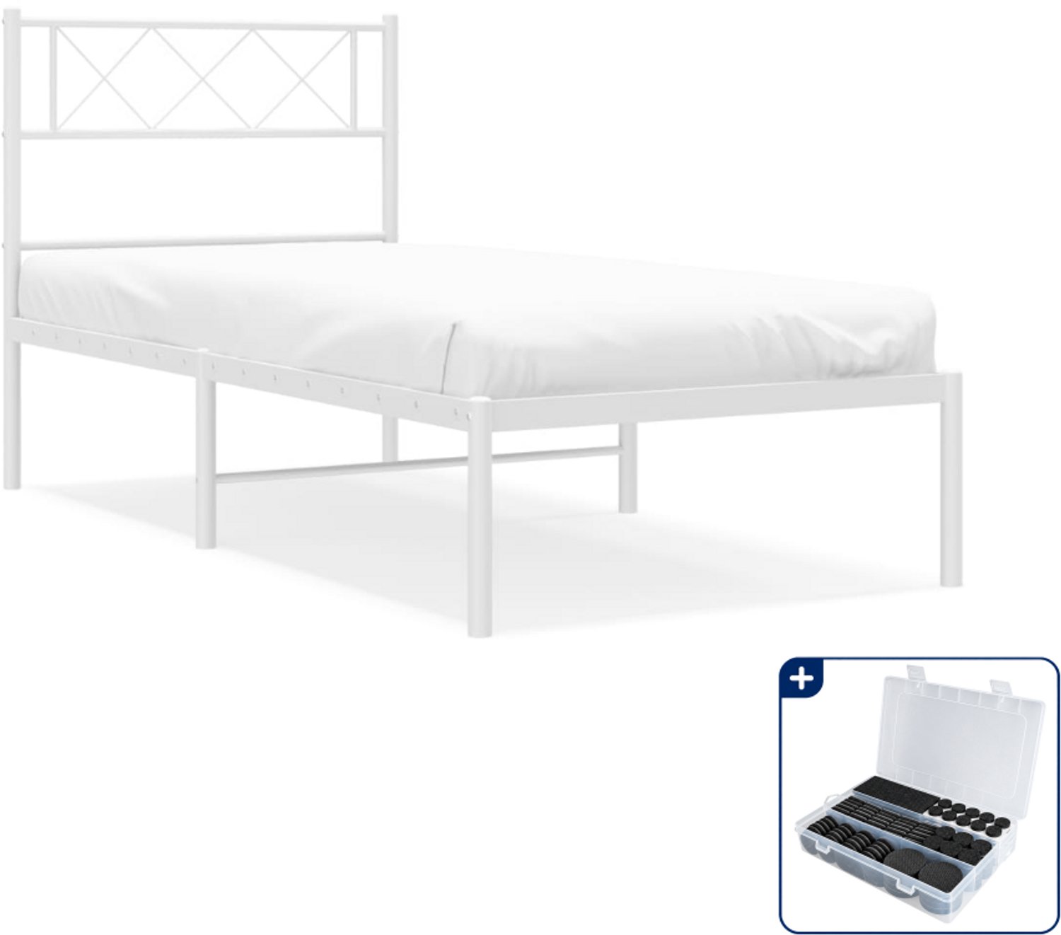 vidaXL bedframe met hoofdbord - 80 x 200 cm - staal - wit - Inclusief antikrasvilt 177-delig