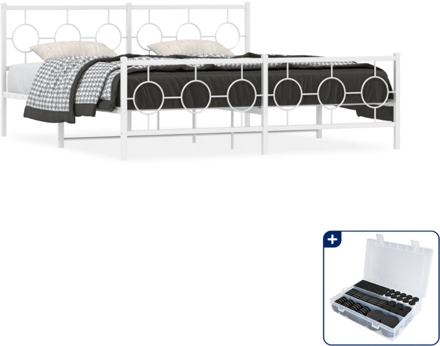 vidaXL bedframe - Kingsize - 180 x 200 cm - staal - wit - Inclusief antikrasvilt 177-delig