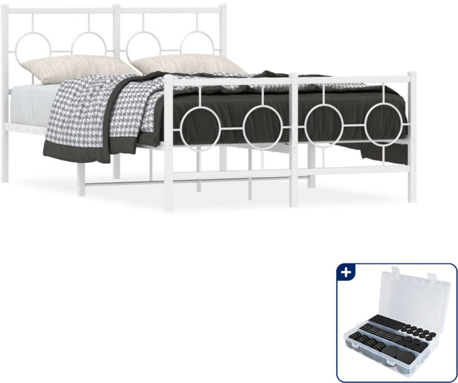 vidaXL bedframe - 120 x 190 cm - staal - wit - Inclusief antikrasvilt 177-delig