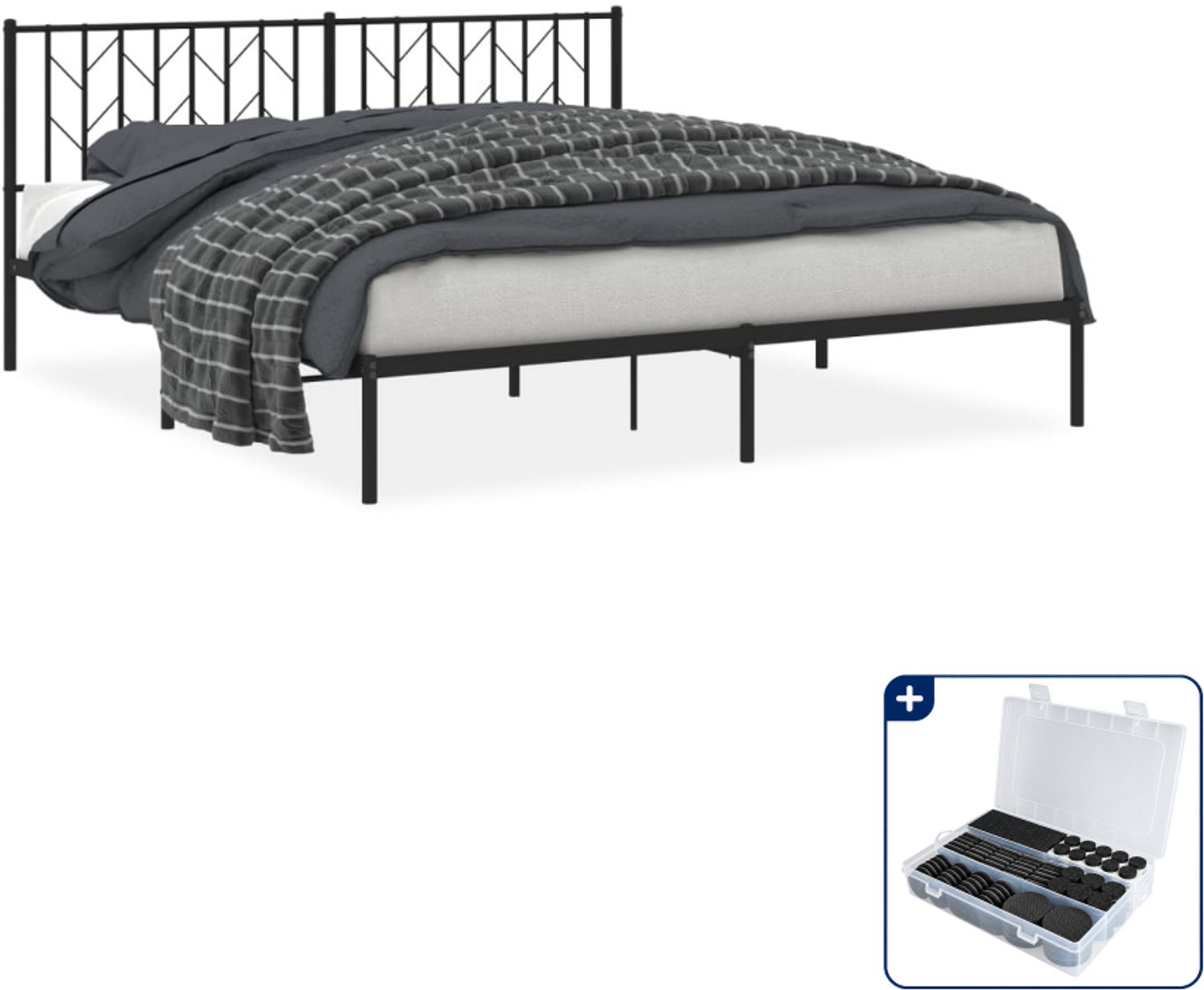 vidaXL bedframe met hoofdbord - 183 x 213 cm - zwart - Inclusief antikrasvilt 177-delig