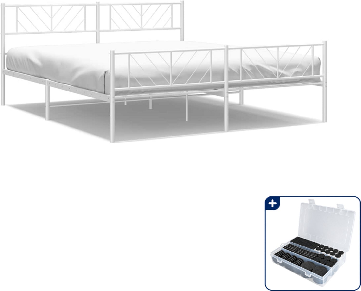 vidaXL Bedframe - 193 x 203 cm - staal - wit - Inclusief antikrasvilt 177-delig