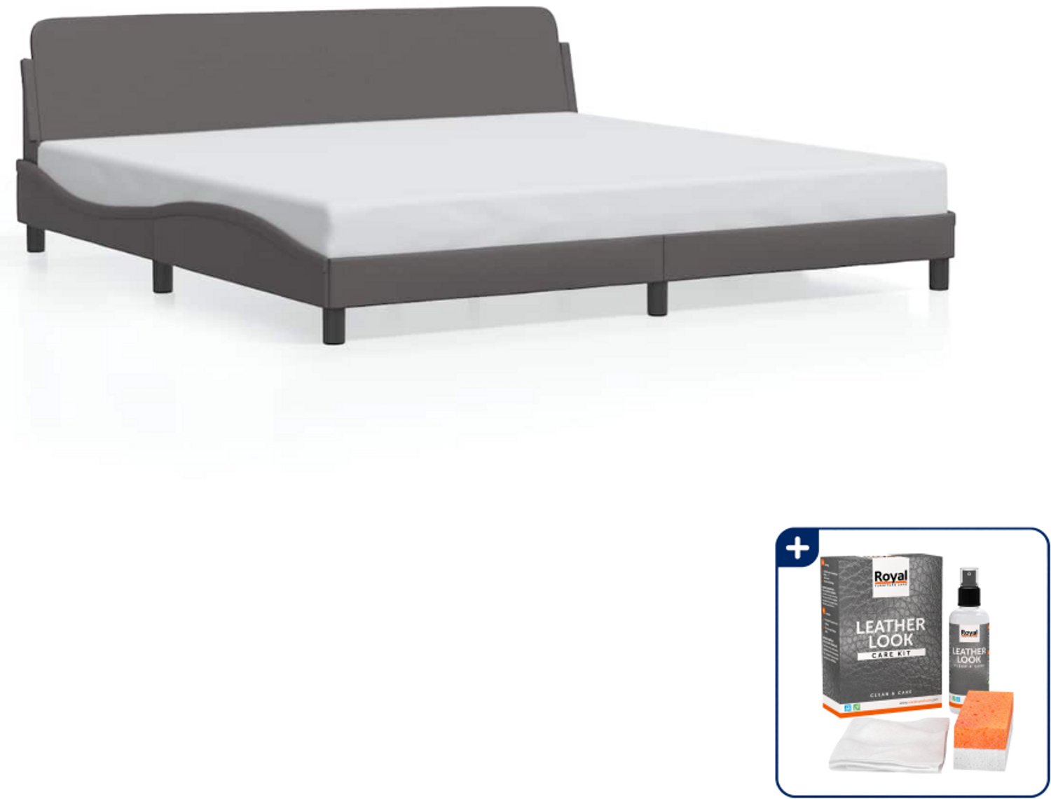 vidaXL Bedframe Dover - Super kingsize - 200 x 200 cm - grijs - Inclusief onderhoudsset voor kunstleer 150 ml