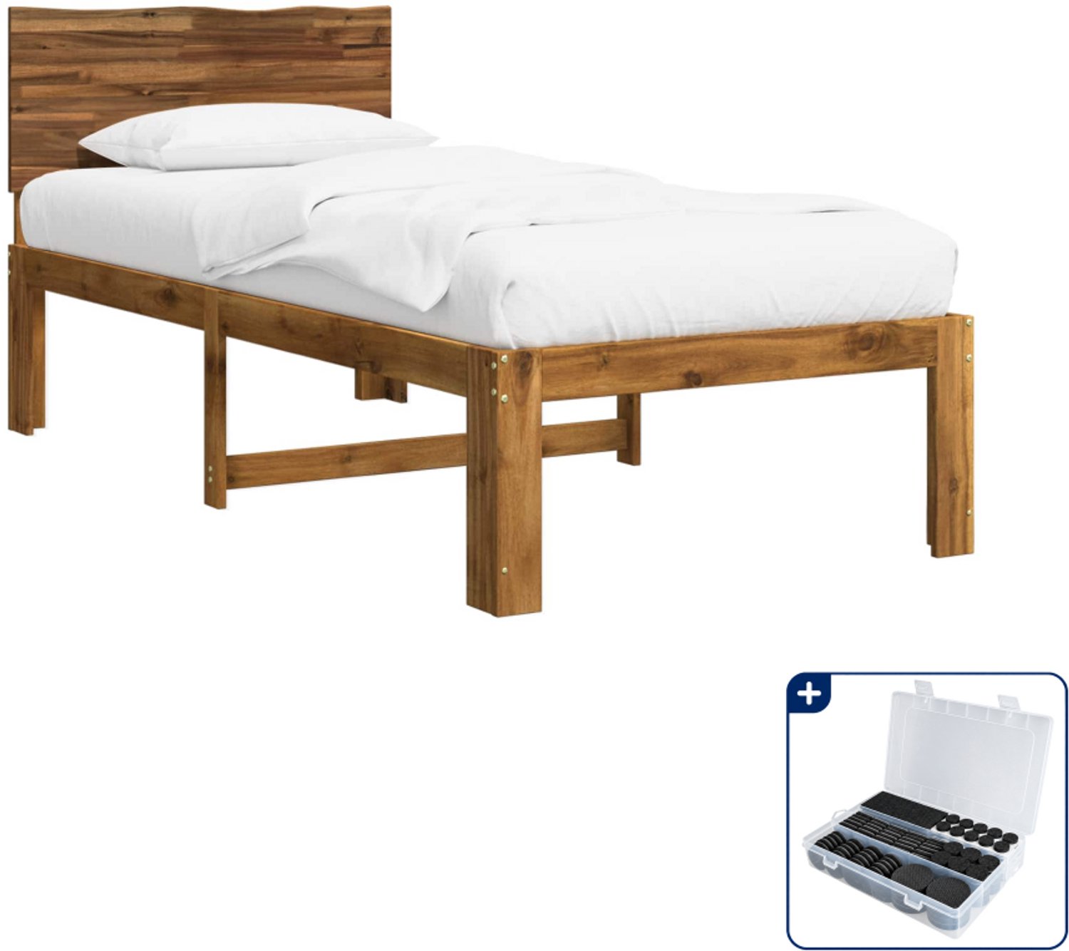 vidaXL bedframe ROSTOCK - 90 x 190 cm - massief acaciahout - naturel - Inclusief antikrasvilt 177-delig Bruin