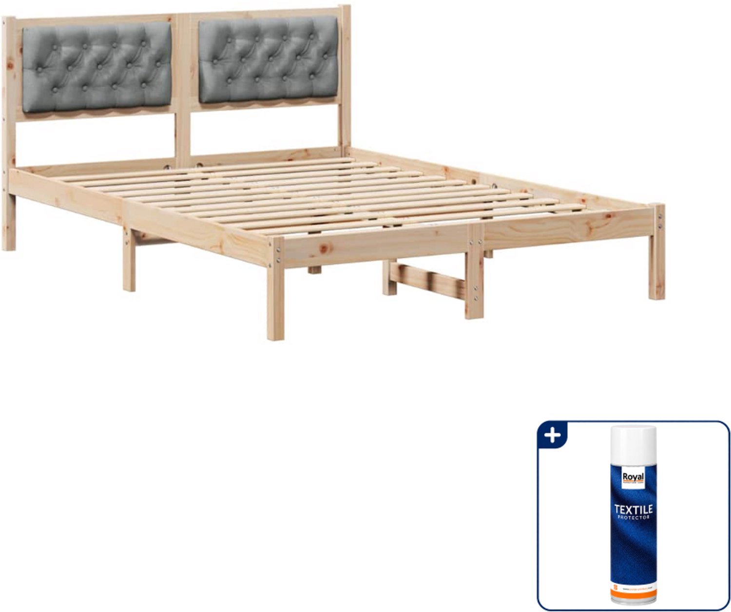 vidaXL Bedframe - 140 x 190 cm - massief grenenhout - lichtgrijs - Inclusief textielbeschermer 500 ml Bruin