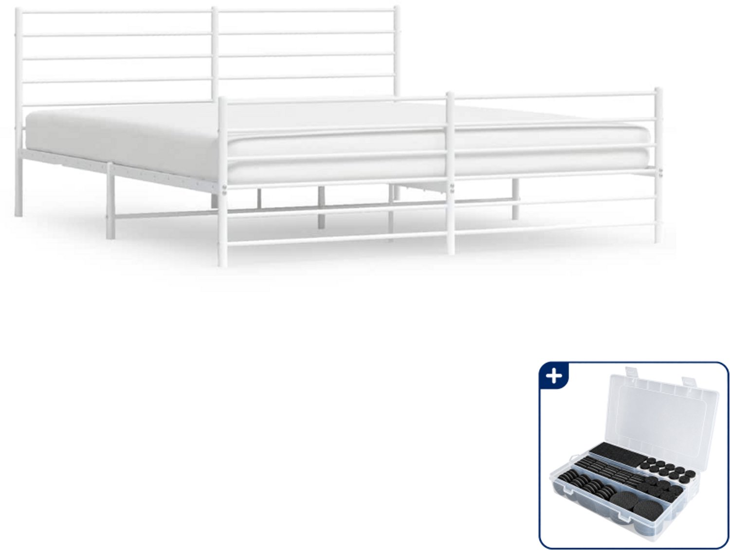 vidaXL bedframe - 183 x 213 cm - staal - wit - Inclusief antikrasvilt 177-delig