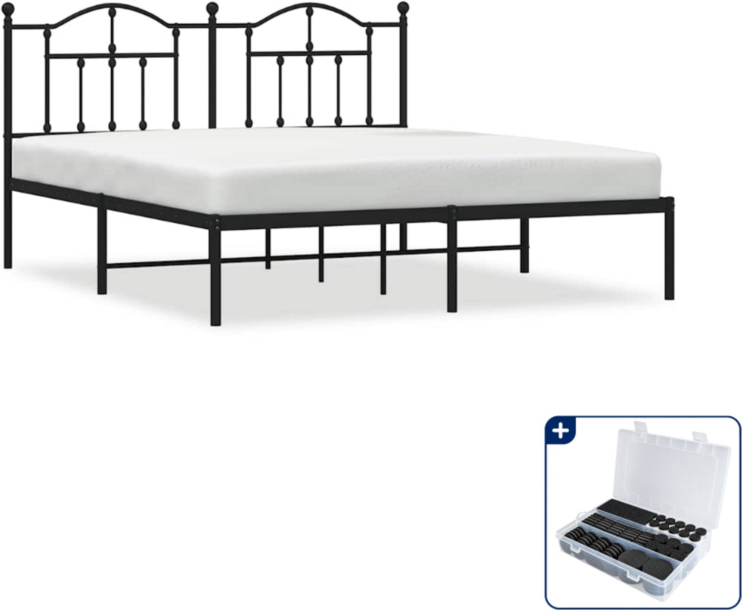 vidaXL Kingsize bedframe met hoofdbord - 180 x 200 cm - zwart - Inclusief antikrasvilt 177-delig