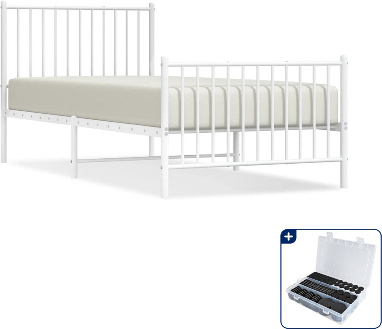 vidaXL Bedframe - 90 x 200 cm - staal - wit - Inclusief antikrasvilt 177-delig
