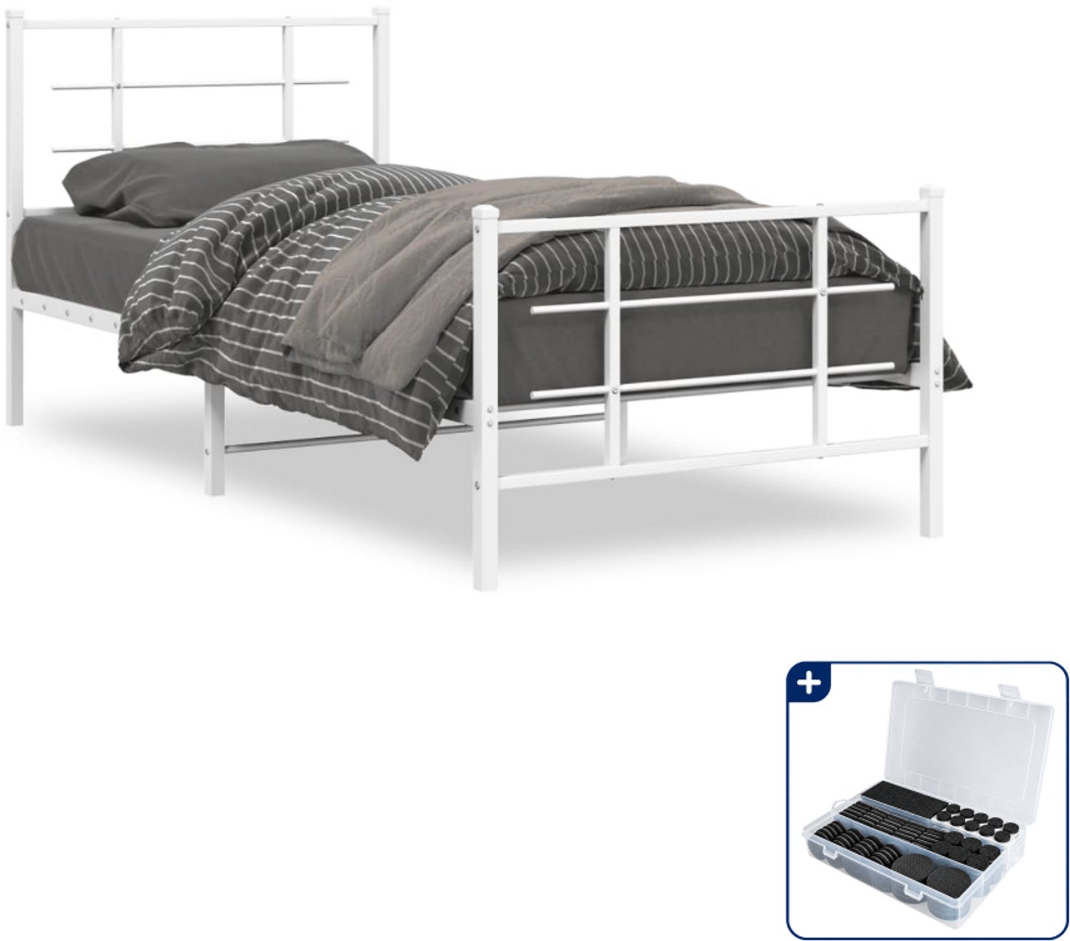 vidaXL bedframe - 90 x 190 cm - staal - wit - Inclusief antikrasvilt 177-delig