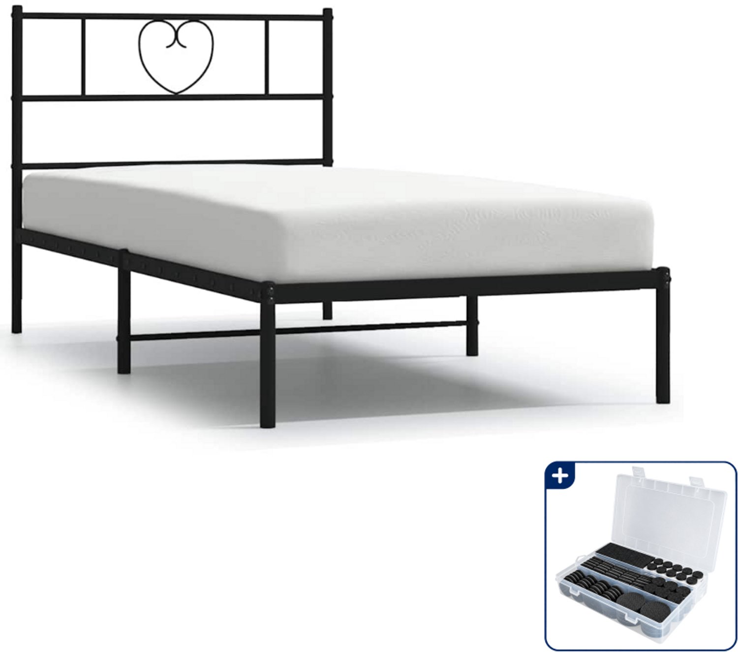 vidaXL bedframe met hoofdbord - 100 x 200 cm - staal - zwart - Inclusief antikrasvilt 177-delig