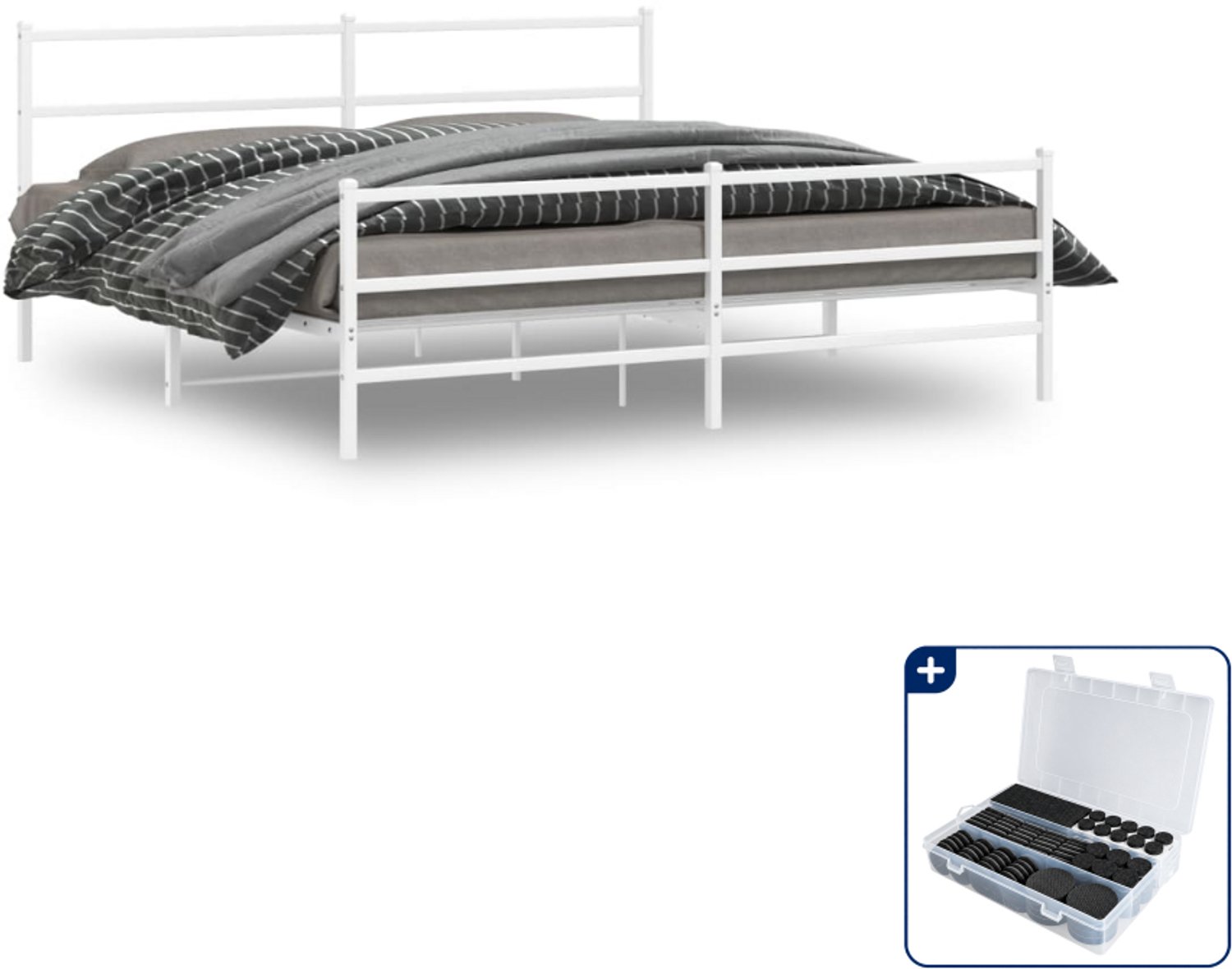 vidaXL Bedframe - 183 x 213 cm - staal - wit - Inclusief antikrasvilt 177-delig