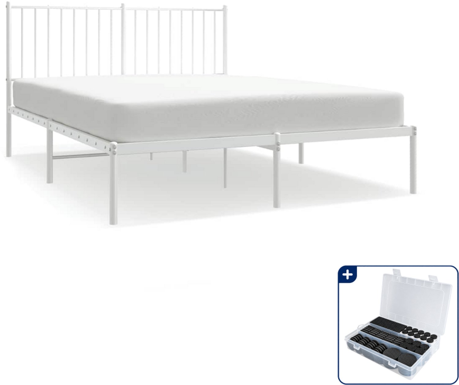 vidaXL Bedframe - Small double - 140 x 200 cm - wit - Inclusief antikrasvilt 177-delig