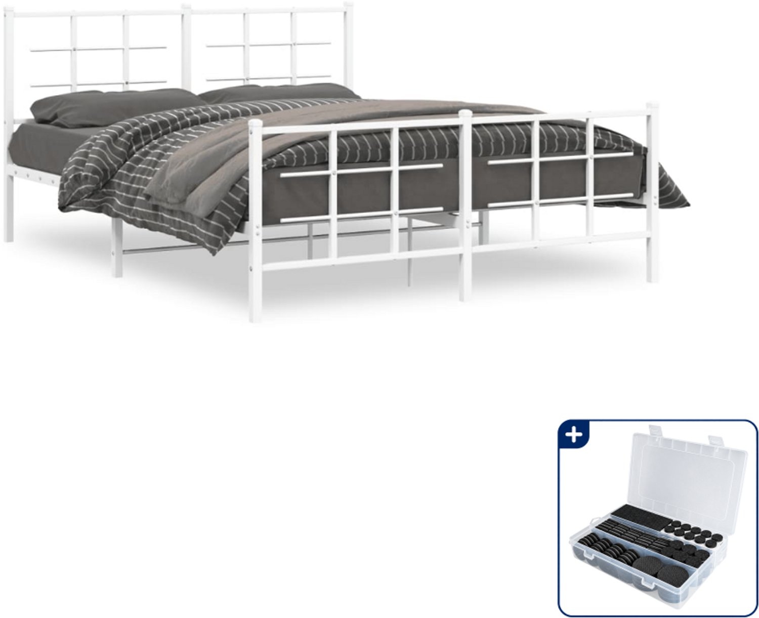 vidaXL bedframe met hoofd- en voeteneinde - 150 x 200 cm - wit - Inclusief antikrasvilt 177-delig