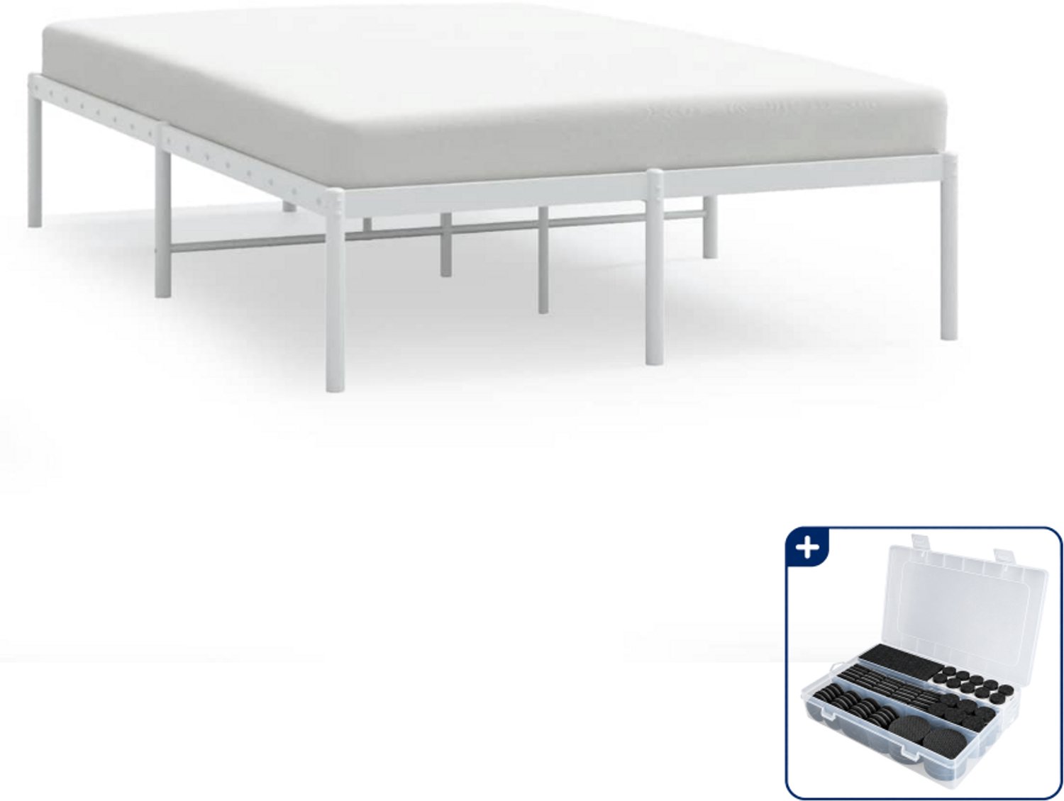 vidaXL bedframe - 120 x 190 cm - staal - wit - Inclusief antikrasvilt 177-delig