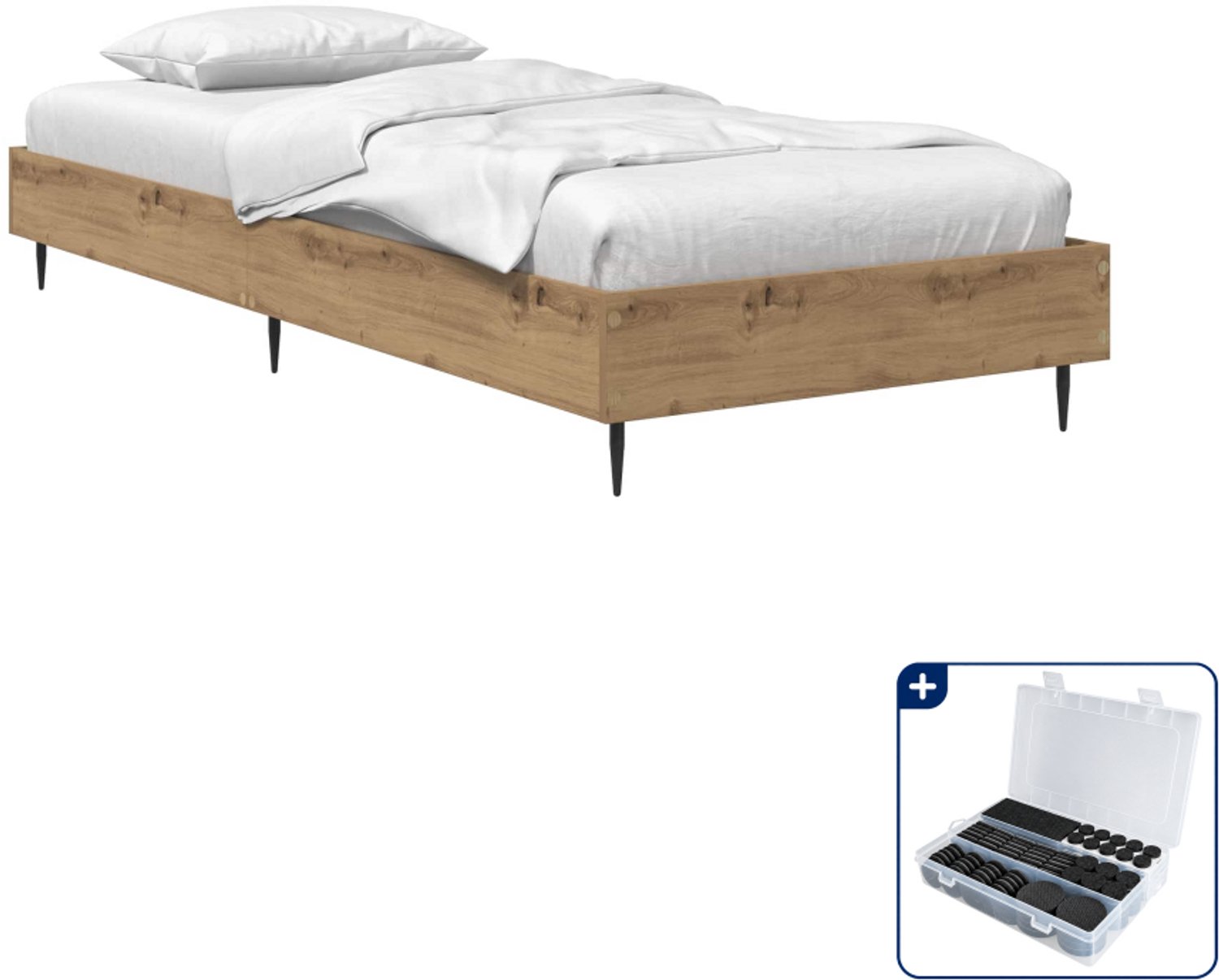 vidaXL bedframe - 80 x 200 cm - bewerkt hout - artisanaal eiken - Inclusief antikrasvilt 177-delig Bruin