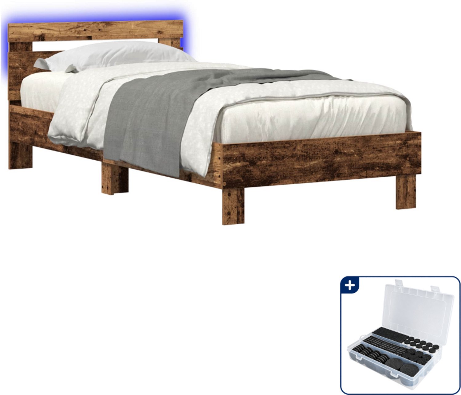 vidaXL bedframe - 80 x 200 cm - bewerkt hout - oud hout - Inclusief antikrasvilt 177-delig Bruin
