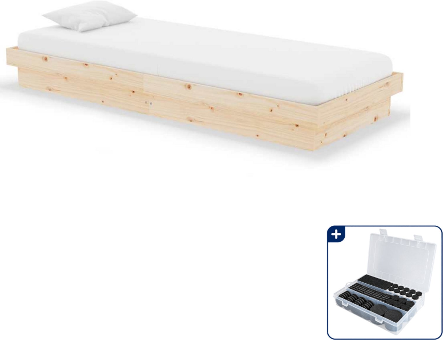 vidaXL Bedframe - 75 x 190 cm - massief grenenhout - Inclusief antikrasvilt 177-delig Bruin
