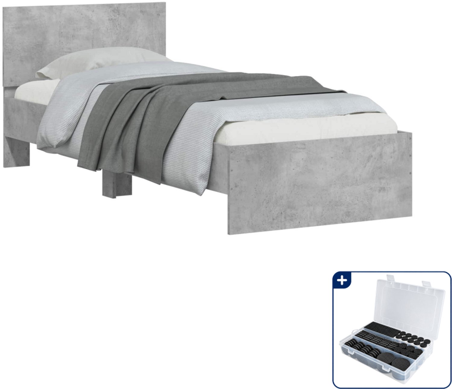 vidaXL bedframe met hoofdbord - 80 x 200 cm - bewerkt hout - betongrijs - Inclusief antikrasvilt 177-delig
