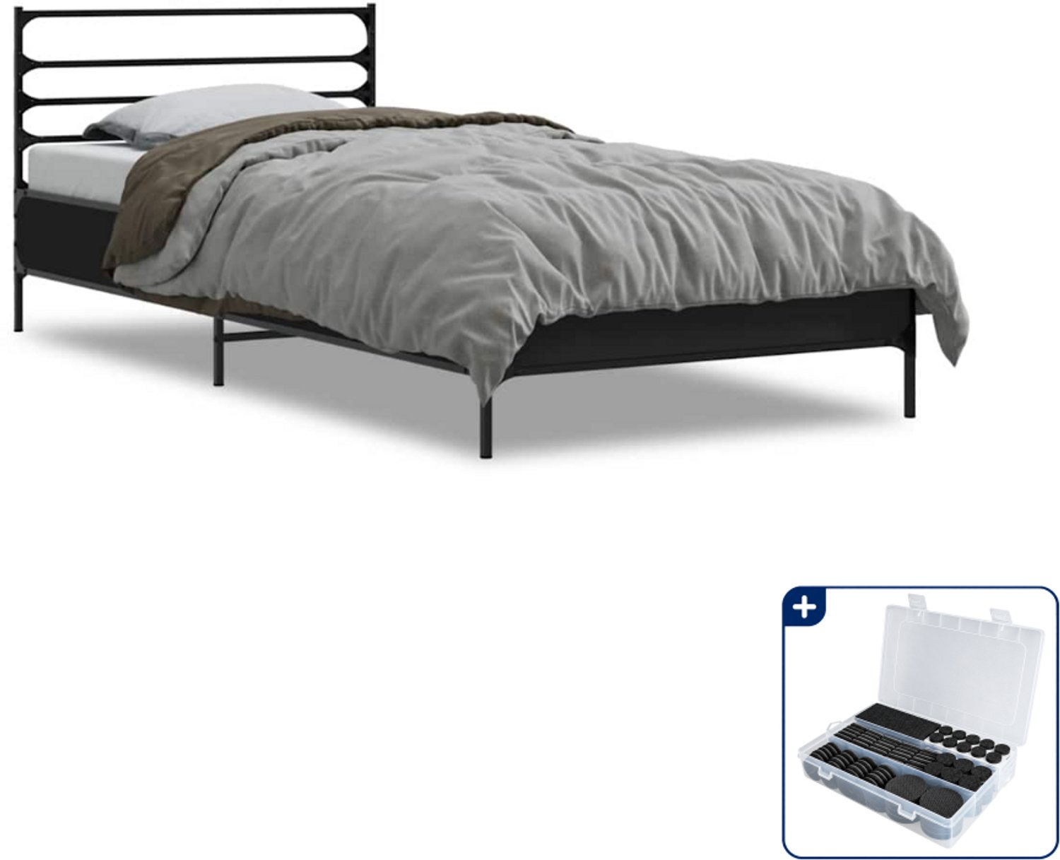vidaXL bedframe - 100 x 200 cm - bewerkt hout en metaal - zwart - Inclusief antikrasvilt 177-delig