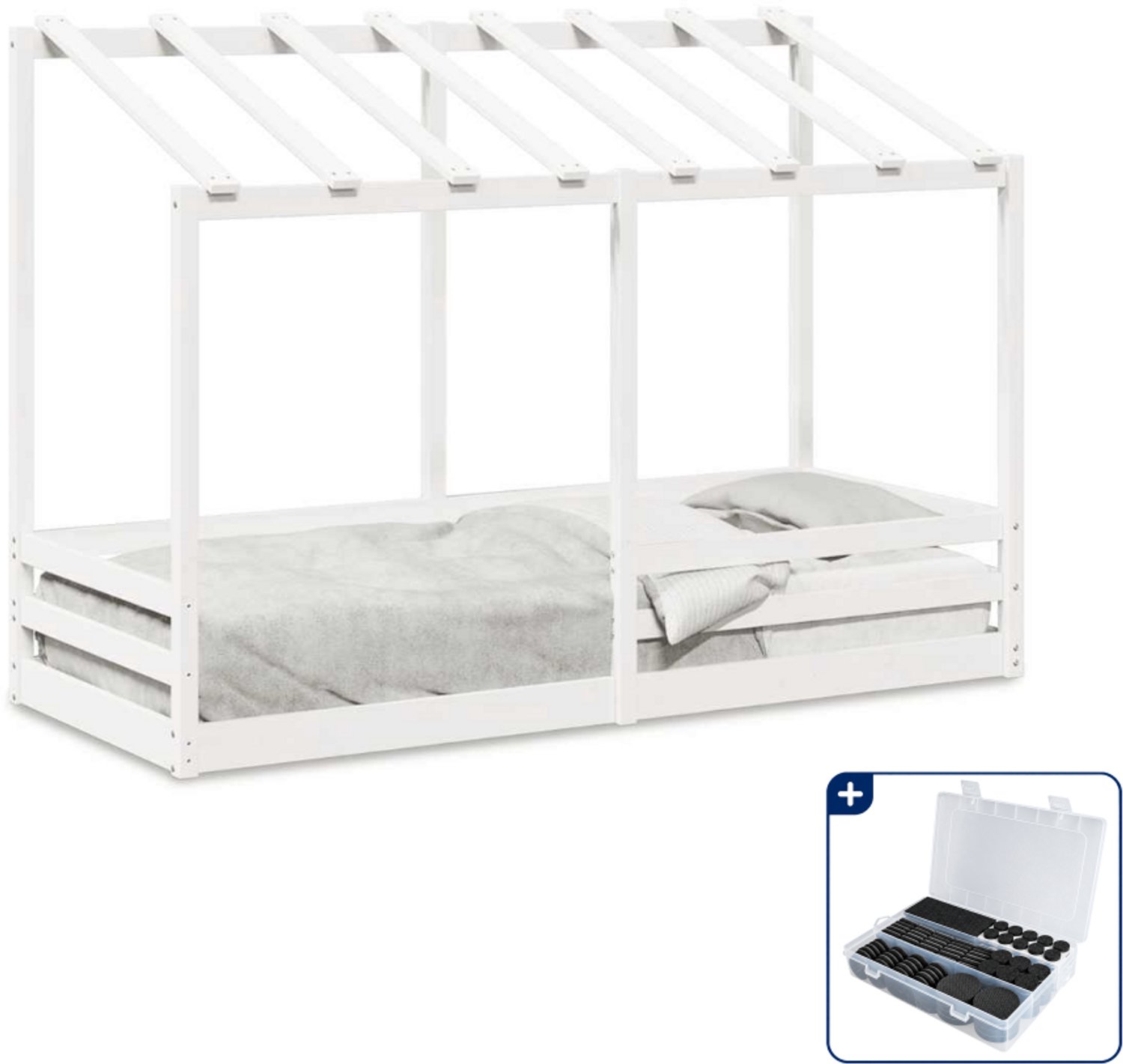 vidaXL kinderbed met bedhuis - 75 x 190 cm - massief grenenhout - wit - Inclusief antikrasvilt 177-delig