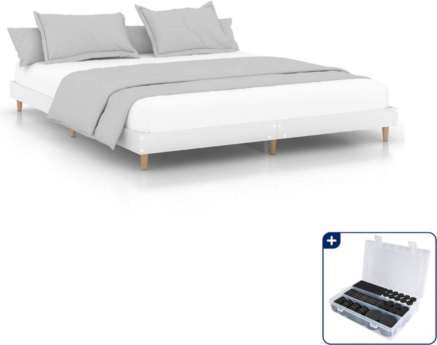 vidaXL bedframe - 200 x 200 cm - bewerkt hout - wit - Inclusief antikrasvilt 177-delig