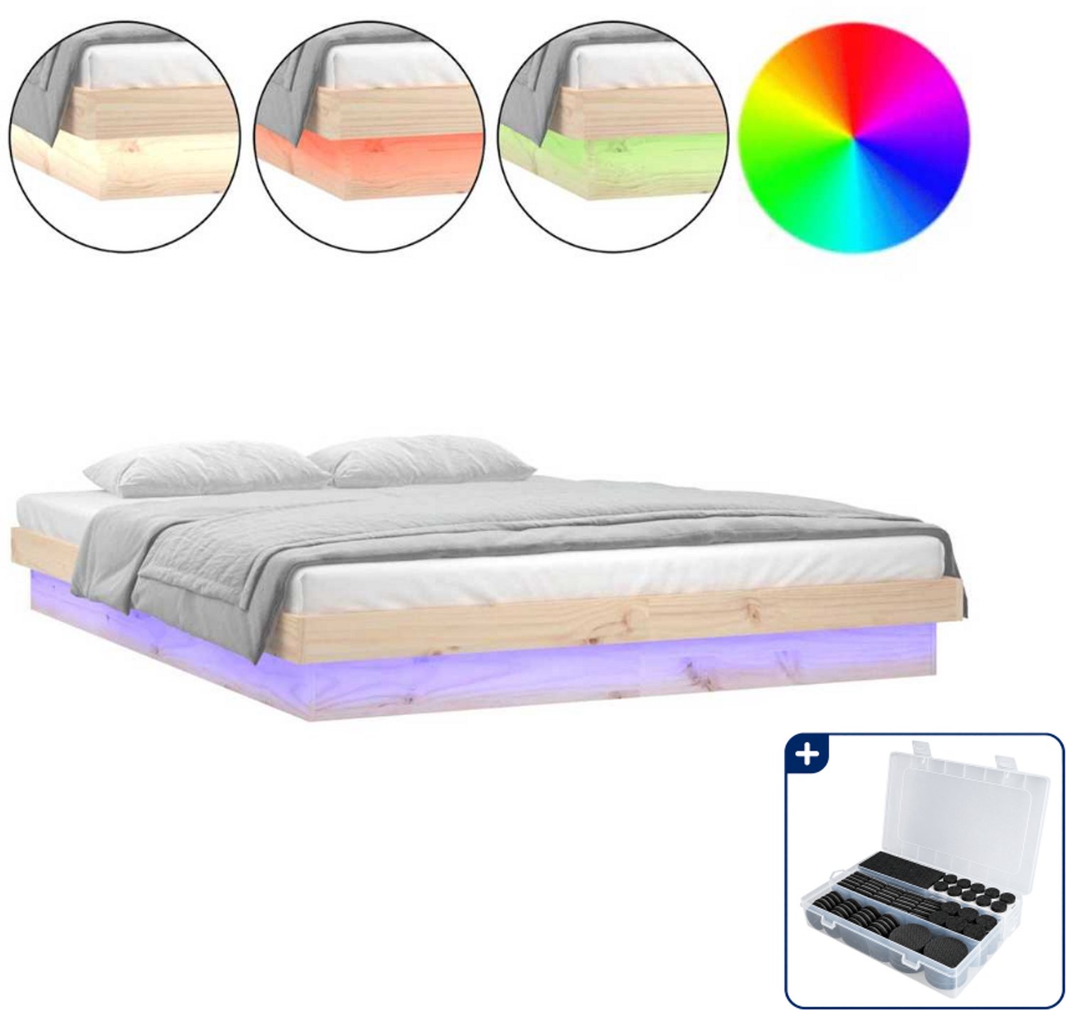 vidaXL bedframe met led 140 x 190 cm - massief grenenhout - Inclusief antikrasvilt 177-delig bruin