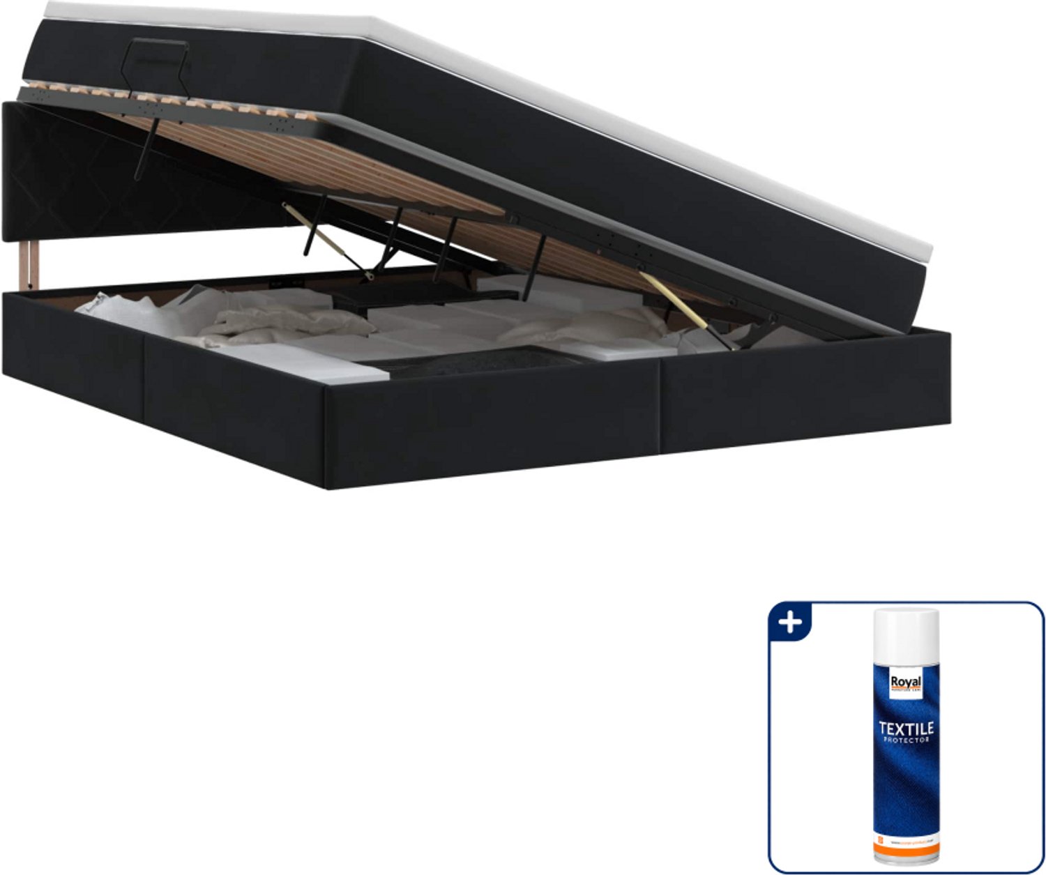 vidaXL Queensize opbergbed - 160 x 200 cm - fluweel - zwart - Inclusief textielbeschermer 500 ml