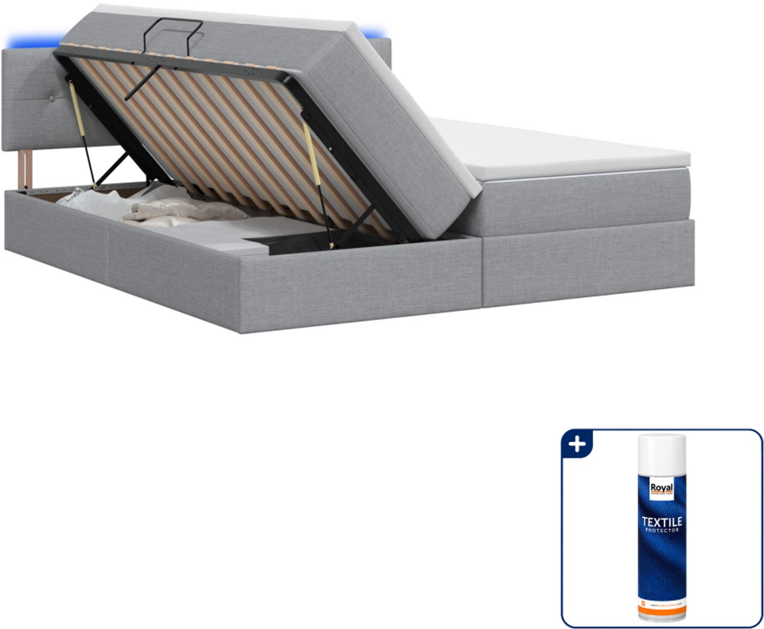 vidaXL led opbergbed - 200 x 200 cm - stof - lichtgrijs - Inclusief textielbeschermer 500 ml