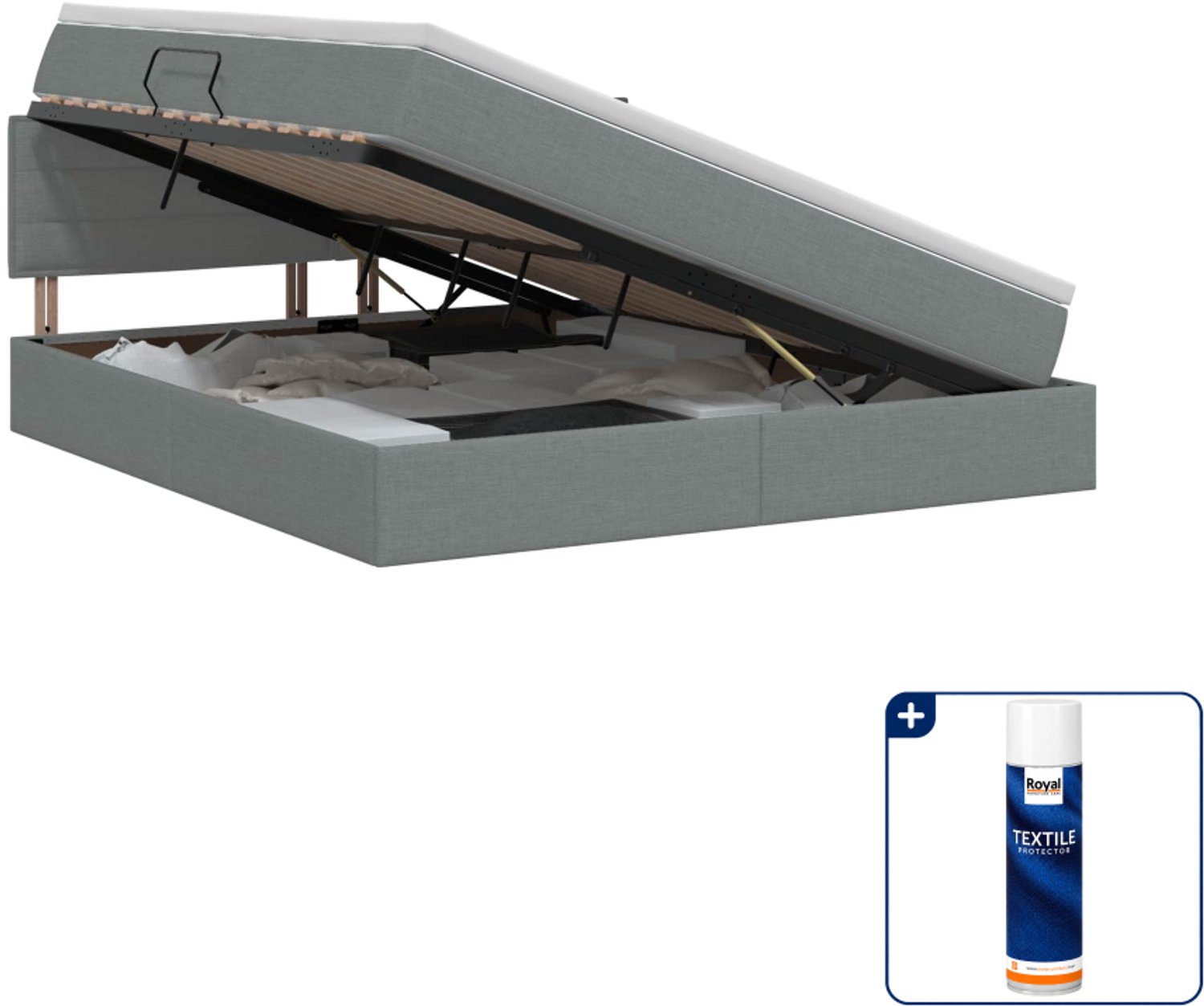 vidaXL opbergbed met matras - Kingsize - 180 x 200 cm - donkergrijs - Inclusief textielbeschermer 500 ml Donker Grijn