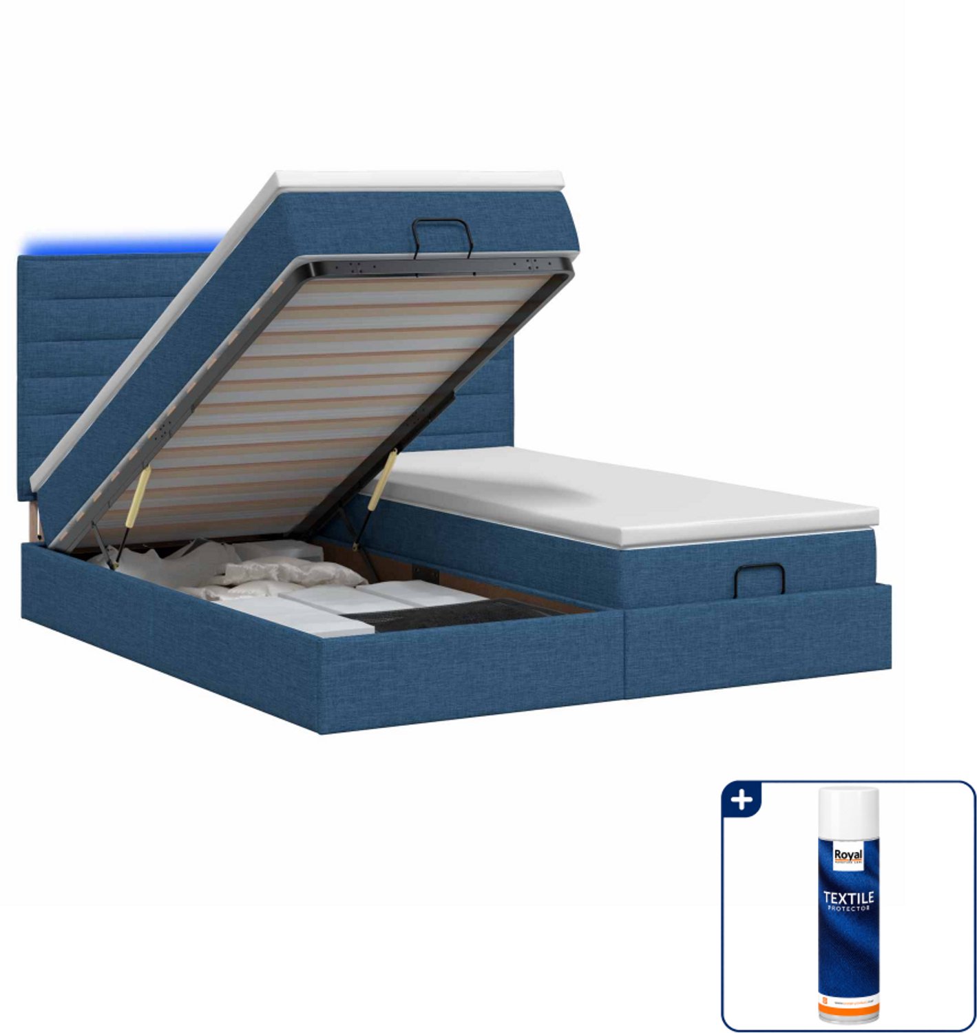 vidaXL Kingsize bed met matras en LED - 180 x 200 cm - blauw - Inclusief textielbeschermer 500 ml