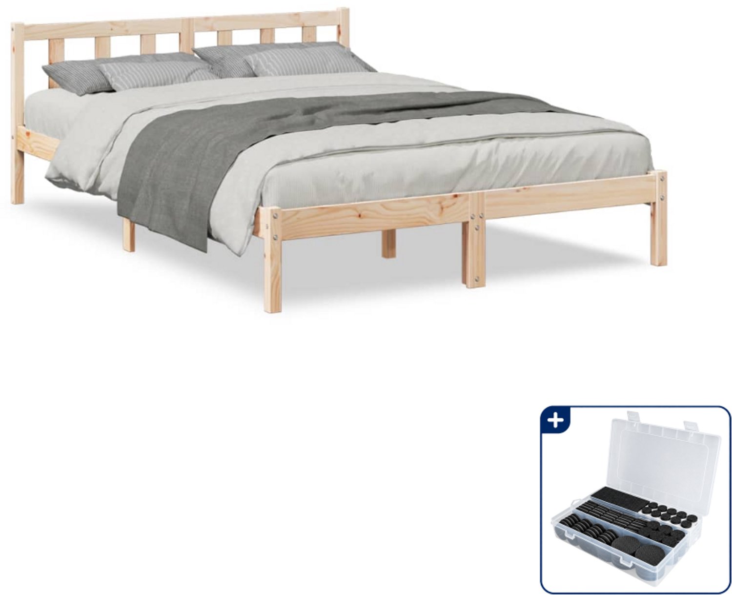 vidaXL Queensize bedframe - 160 x 210 cm - massief grenenhout - Inclusief antikrasvilt 177-delig Bruin
