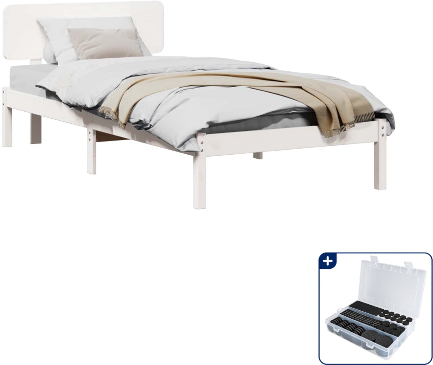 vidaXL bedframe met hoofdeinde - 100 x 200 cm - massief grenenhout - wit - Inclusief antikrasvilt 177-delig