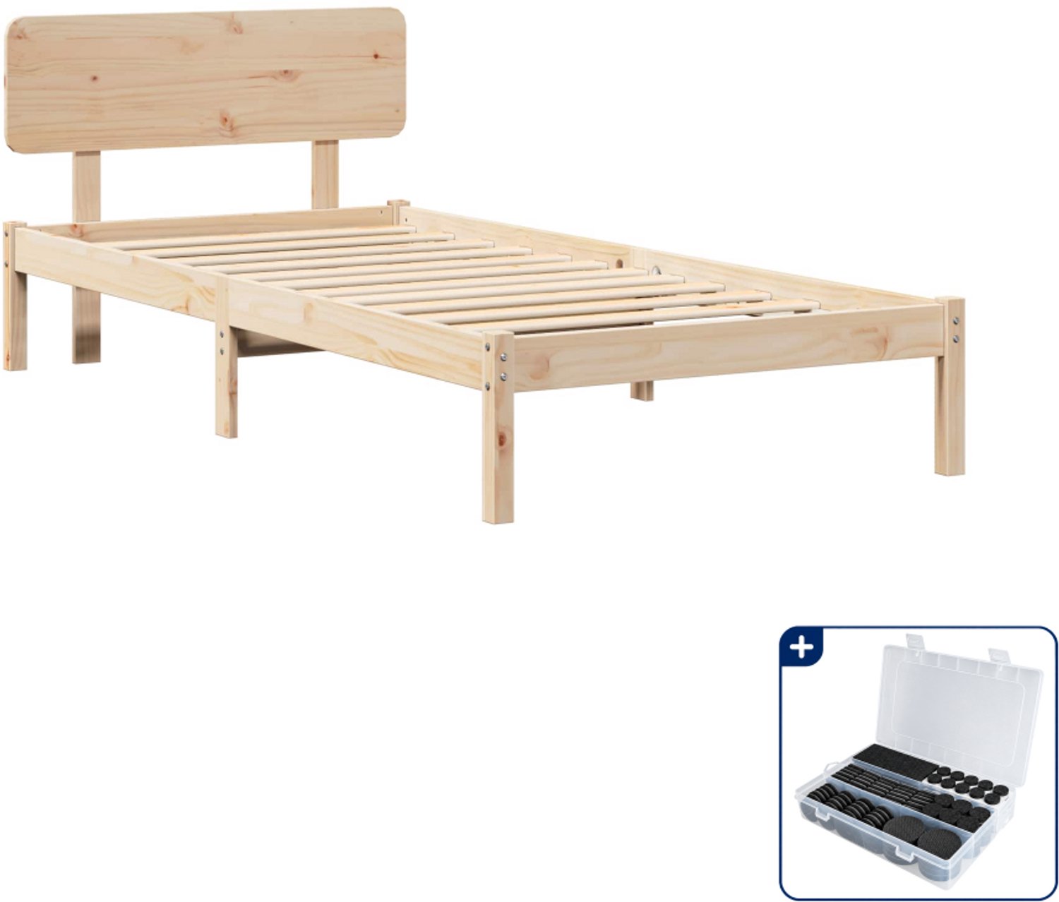 vidaXL bedframe met hoofdeinde - 90 x 190 cm - grenenhout - naturel - Inclusief antikrasvilt 177-delig Bruin