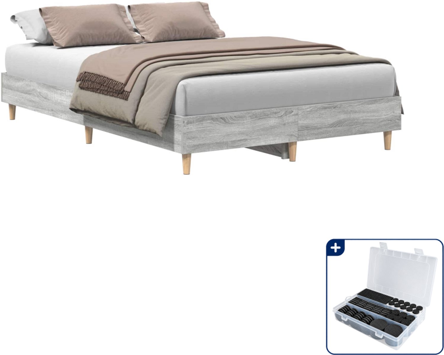 vidaXL bedframe - 120 x 200 cm - bewerkt hout - grijs sonoma - Inclusief antikrasvilt 177-delig