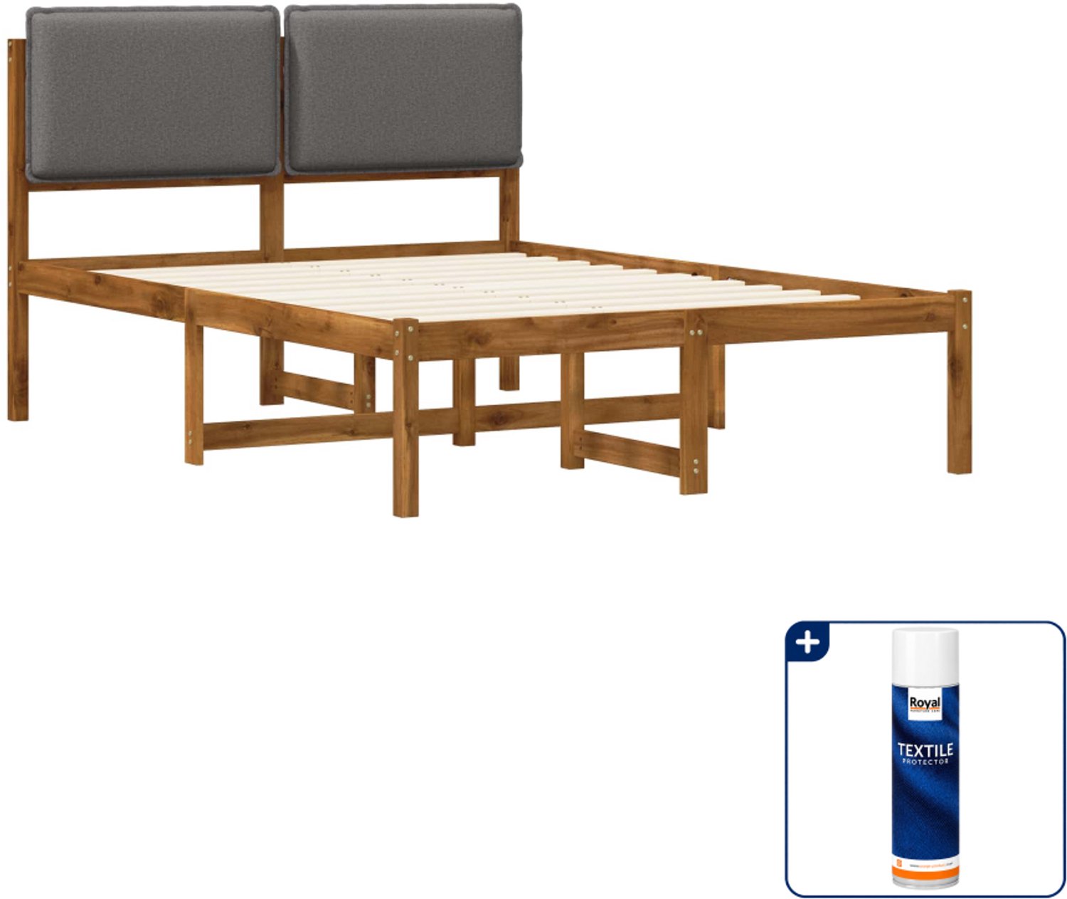 vidaXL Bedframe - 150 x 200 cm - massief acaciahout - lichtgrijs - Inclusief textielbeschermer 500 ml Tan