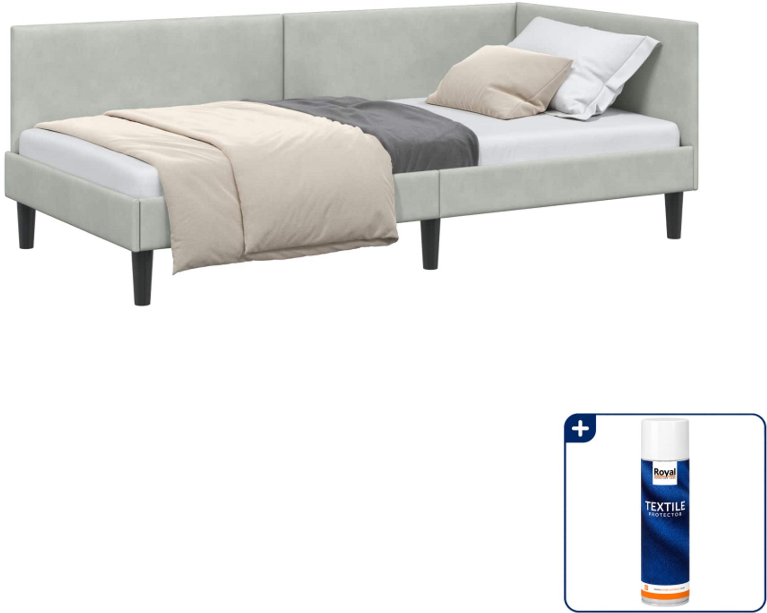 vidaXL hoekbedframe - 100 x 200 cm - fluweel - lichtgrijs - Inclusief textielbeschermer 500 ml