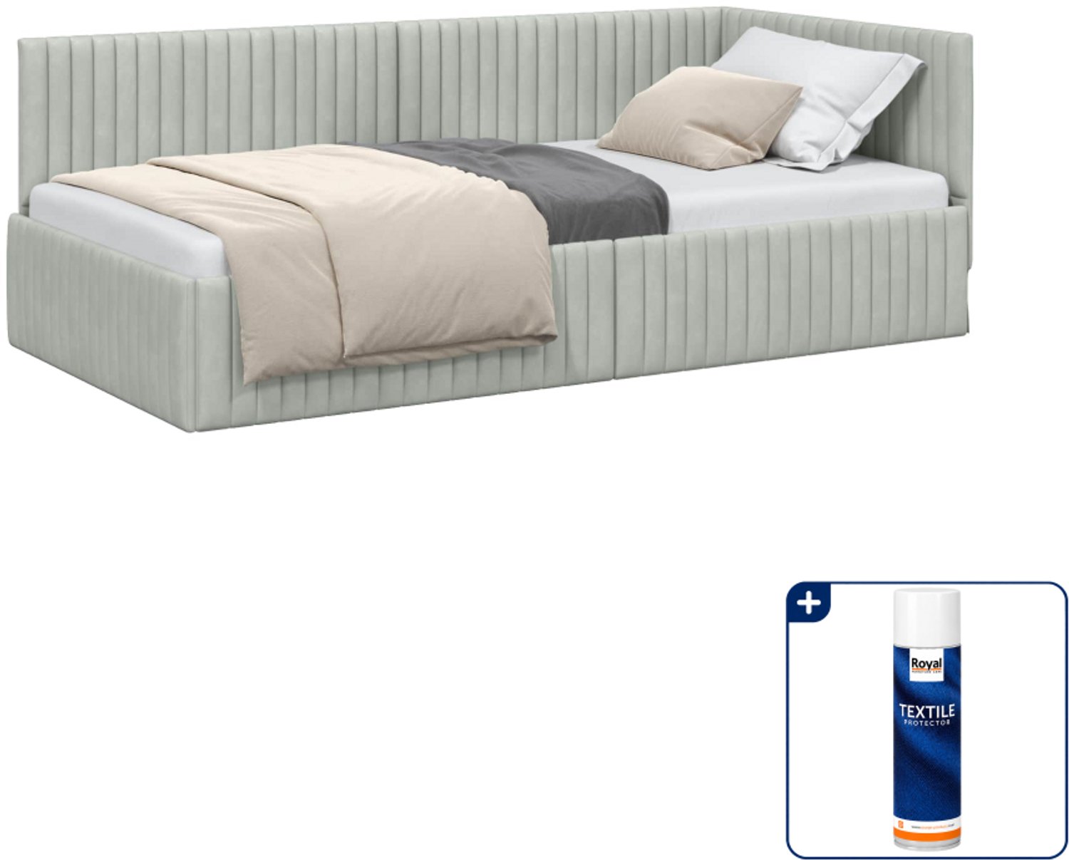 vidaXL hoekbedframe - 100 x 200 cm - fluweel - lichtgrijs - Inclusief textielbeschermer 500 ml