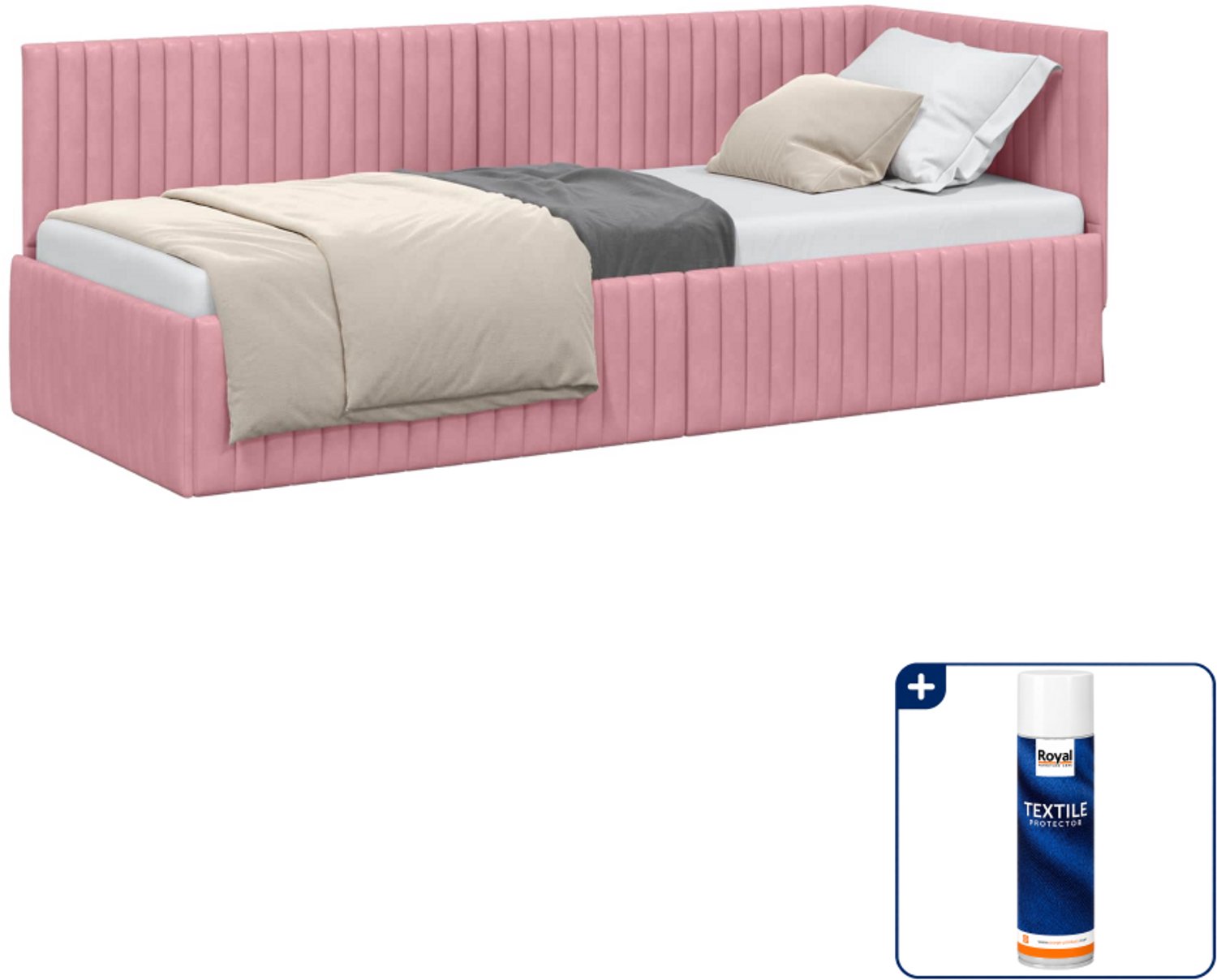 vidaXL hoekbedframe - 80 x 200 cm - fluweel - roze - Inclusief textielbeschermer 500 ml