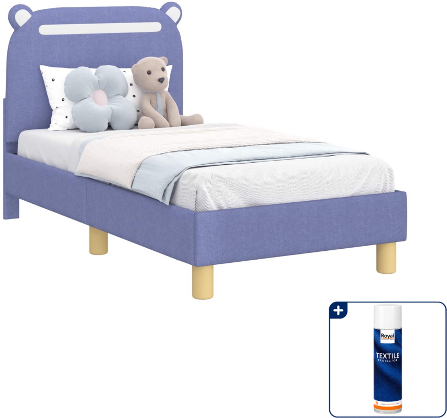 vidaXL peuterbedframe met hoofdbord - 70 x 140 cm - jeans blauw - Inclusief textielbeschermer 500 ml