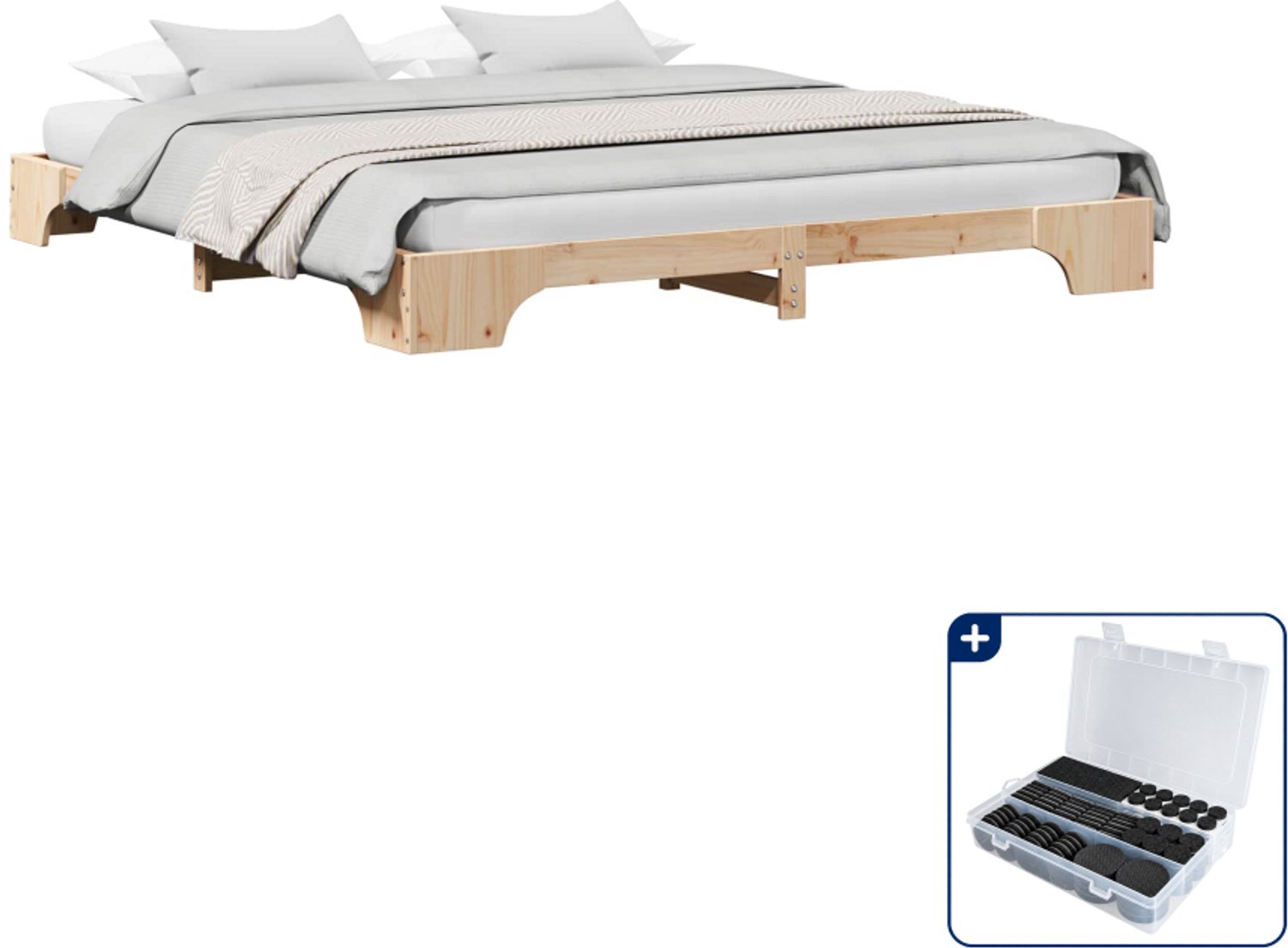 vidaXL Bedframe - Kingsize - 180 x 200 cm - massief grenenhout - naturel - Inclusief antikrasvilt 177-delig Bruin