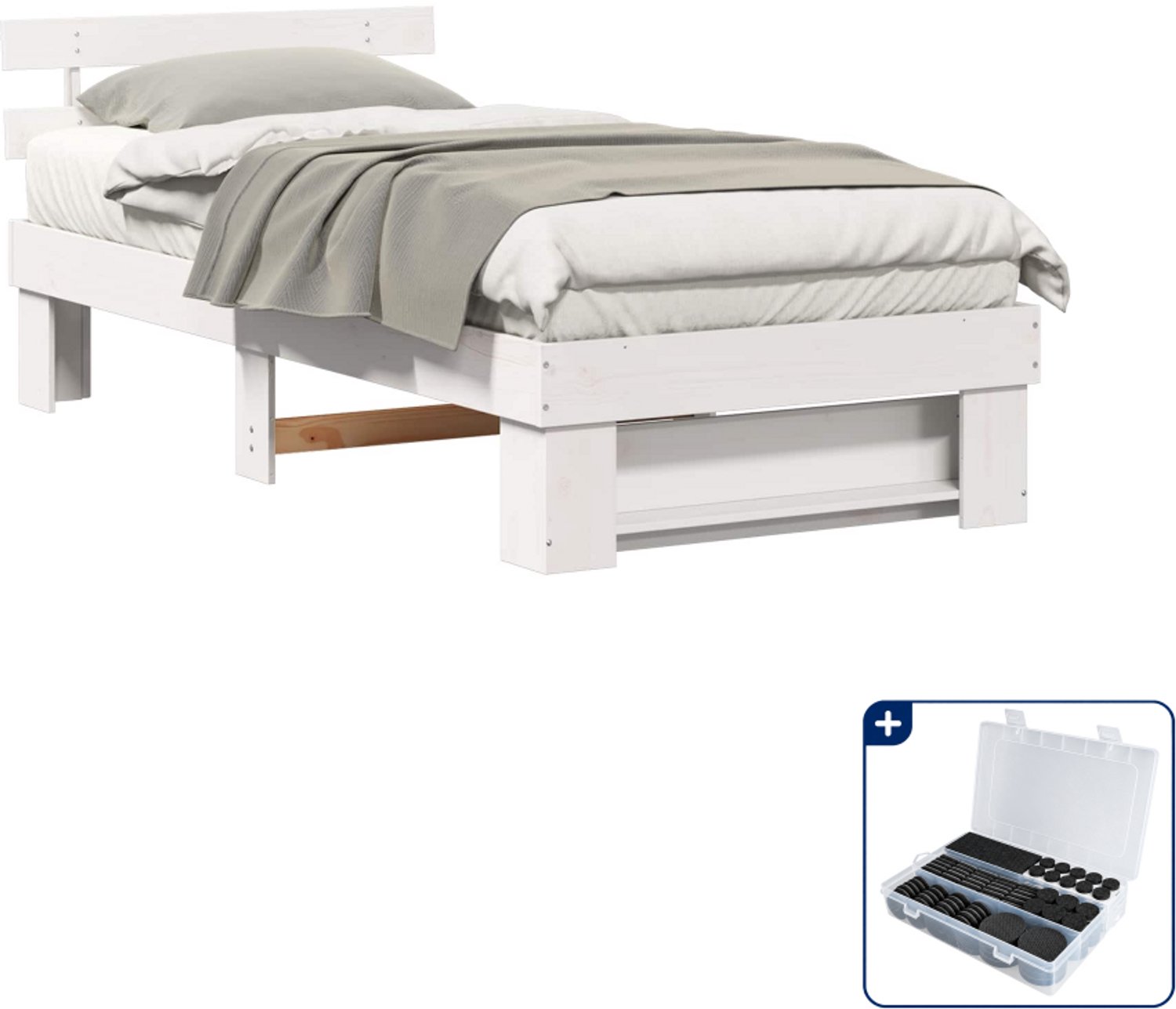 vidaXL bedframe met hoofdeinde - 100 x 200 cm - massief grenenhout - wit - Inclusief antikrasvilt 177-delig