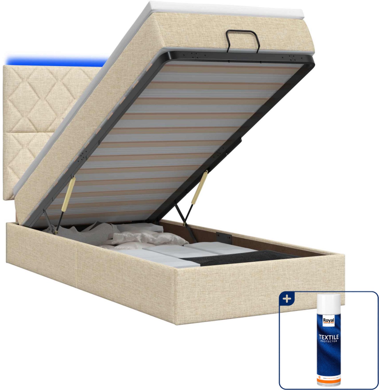 vidaXL ottoman bed - 100 x 200 cm - crèmekleurig - Inclusief textielbeschermer 500 ml