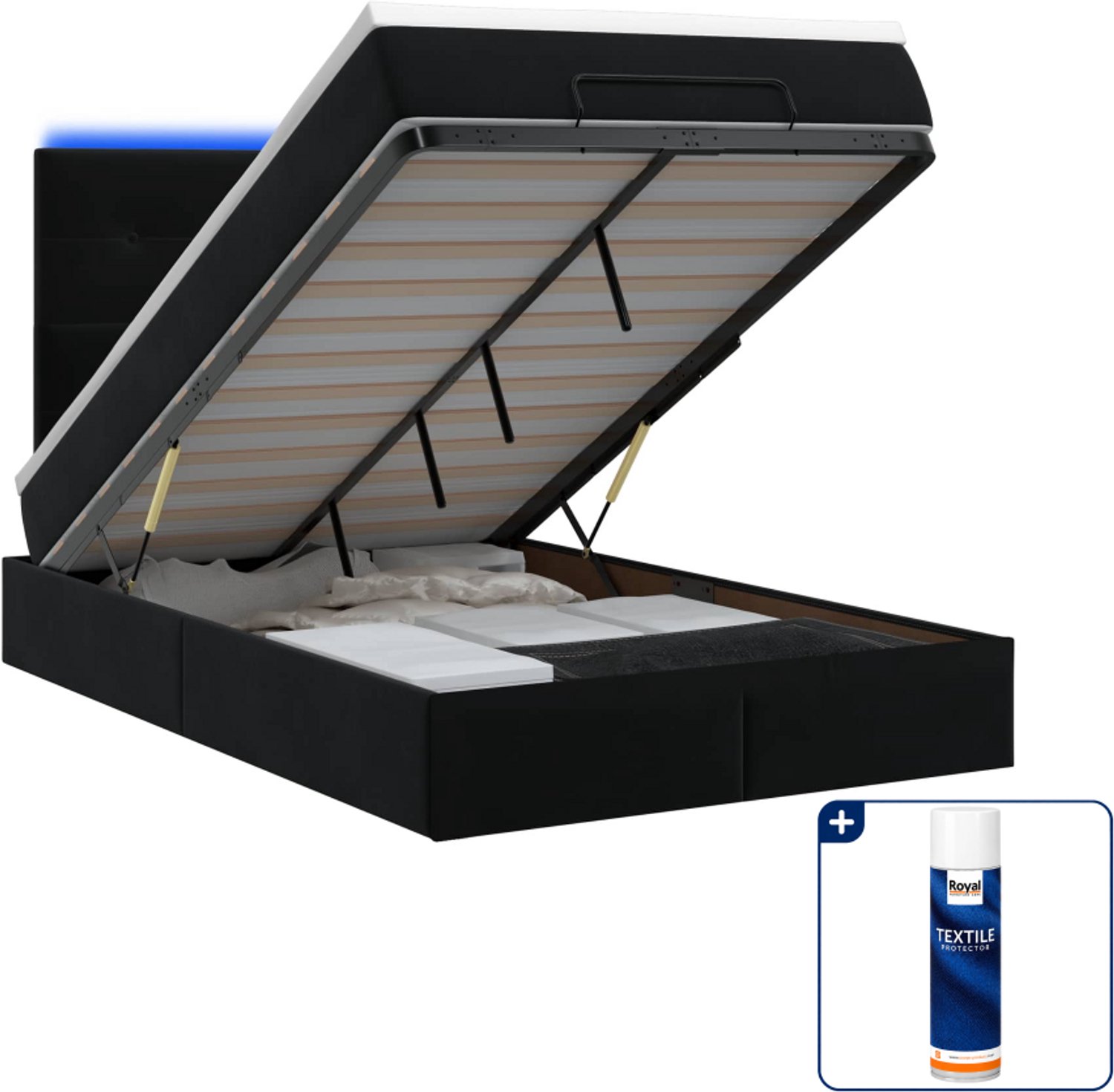 vidaXL ottoman bed - 120 x 200 cm - zwart - fluweel - Inclusief textielbeschermer 500 ml