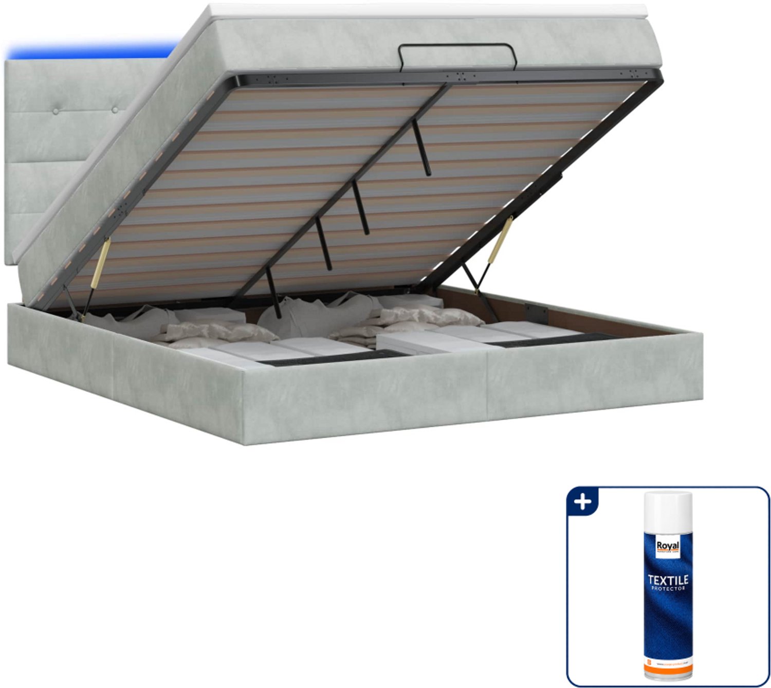 vidaXL Kingsize bed met matras en LED - 180 x 200 cm - lichtgrijs - Inclusief textielbeschermer 500 ml