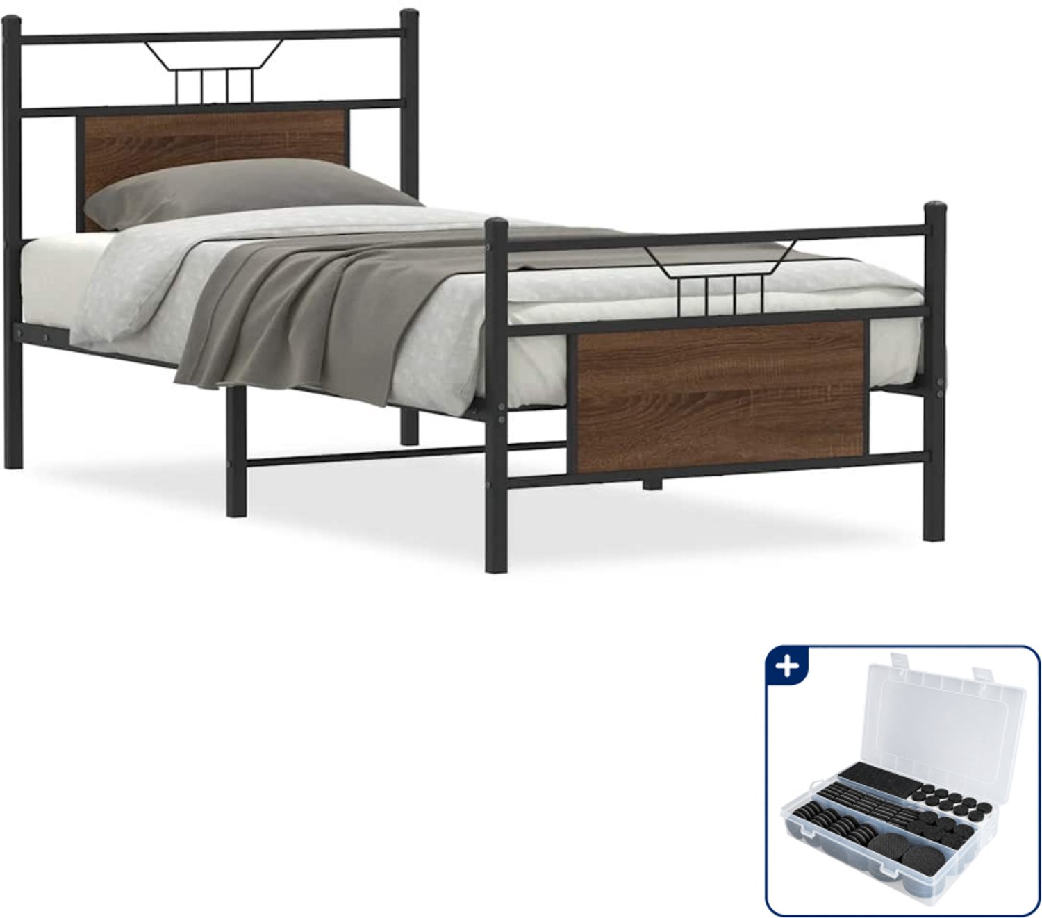 vidaXL Bedframe - 90 x 200 cm - bruin eiken - Inclusief antikrasvilt 177-delig