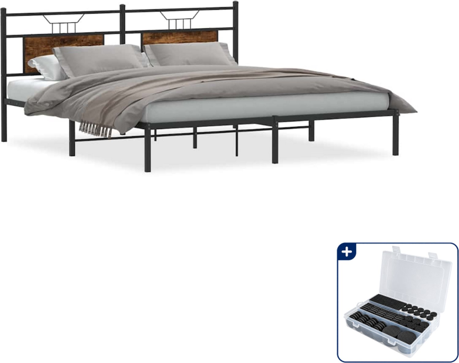 vidaXL bedframe - Queensize - 160 x 200 cm - gerookt eiken - Inclusief antikrasvilt 177-delig Bruin