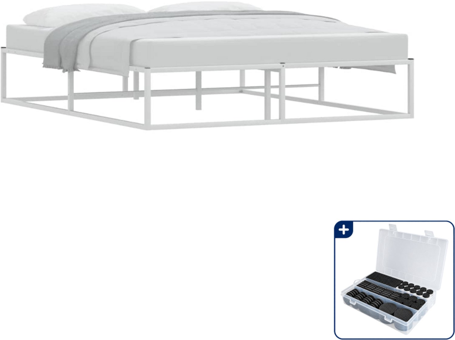 vidaXL Bedframe Queensize - 160 x 200 cm - metaal - wit - Inclusief antikrasvilt 177-delig