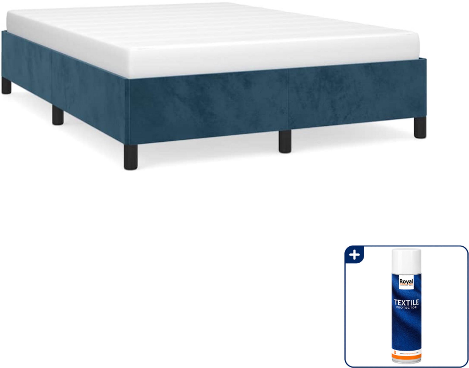 vidaXL Small double bedframe - 140 x 200 cm - fluweel - donkerblauw - Inclusief textielbeschermer 500 ml