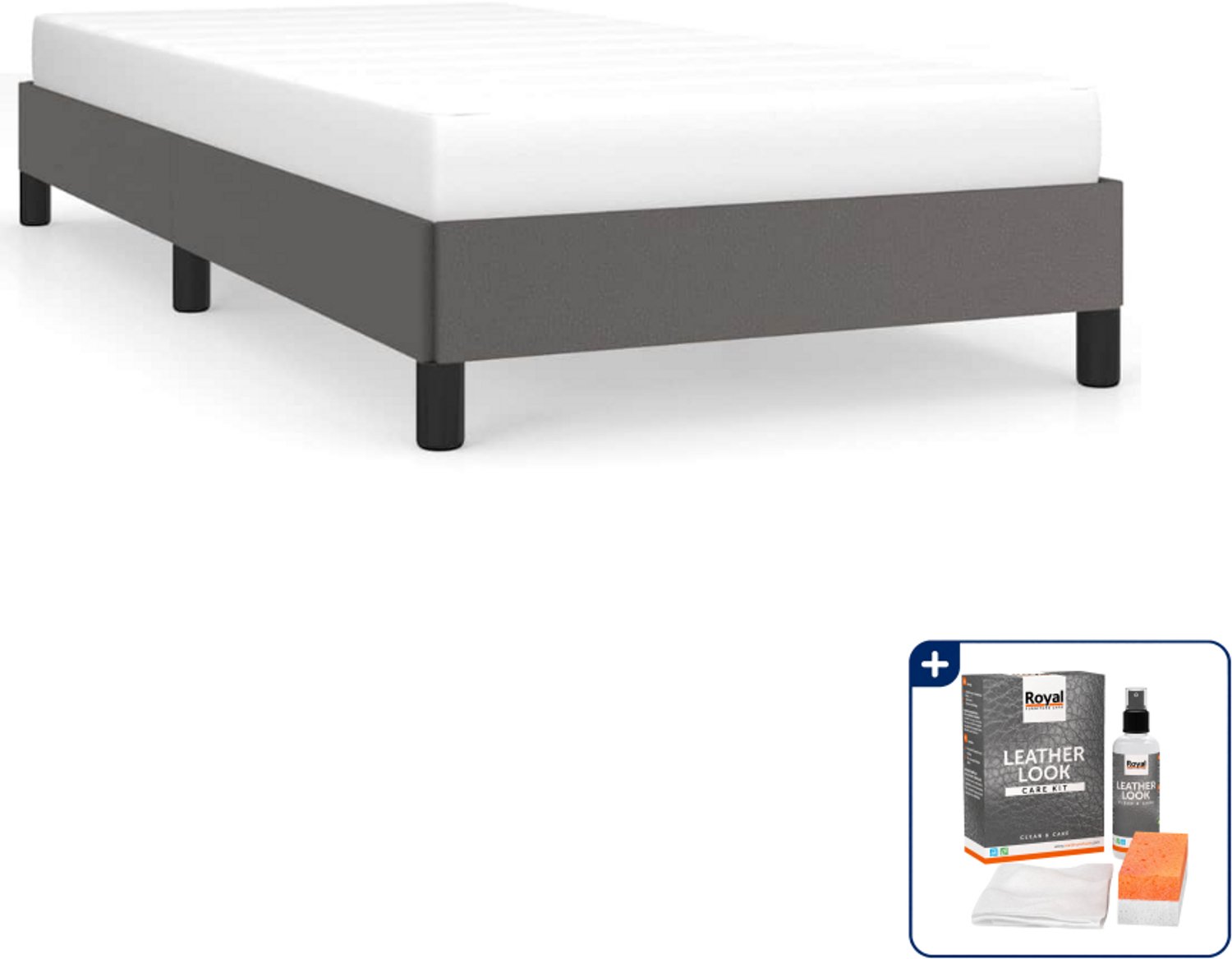 vidaXL Bedframe - 100 x 200 cm - kunstleer - grijs - Inclusief onderhoudsset voor kunstleer 150 ml